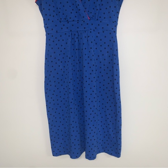 Boden Dress Women's Size 6 US Blue Polka Dot Red Trim Cotton "Aline" Faux Wrap - Picture 4 of 7
